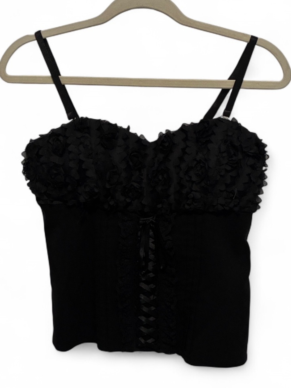 Y2K Ole Ole Fitted Black Ruffle Bustier Tank Top